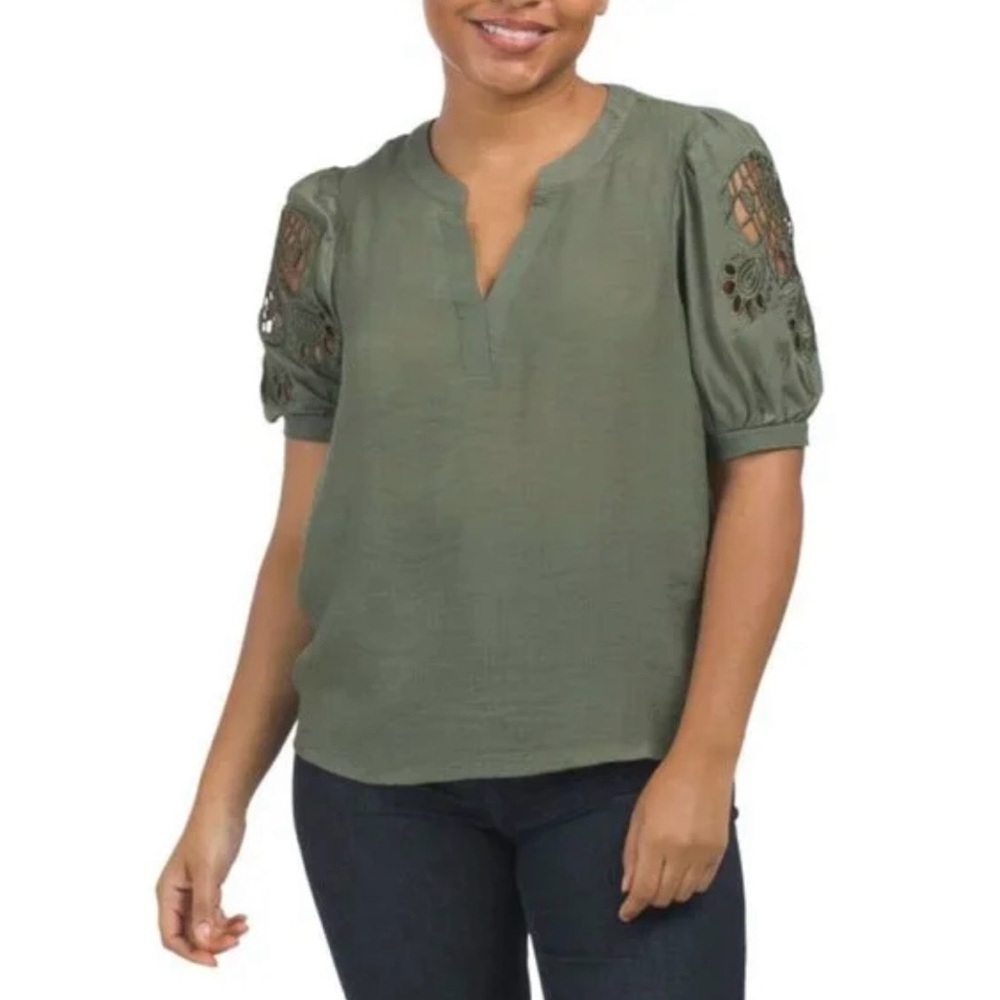 Nanette Lepore Green Blouse with Cutout Sleeves